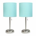 Diamond Sparkle Stick Lamp with USB charging port and Fabric Shade, Aqua, 2PK DI2750847